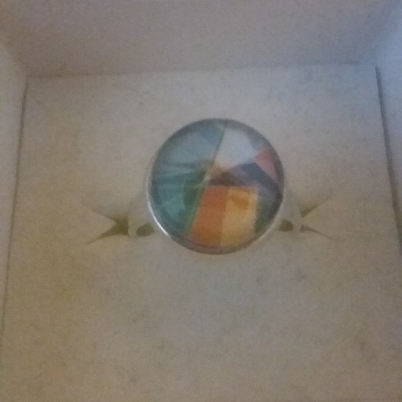 Silver Plated glass cabochon adjustable ring - Picture 2 of 2